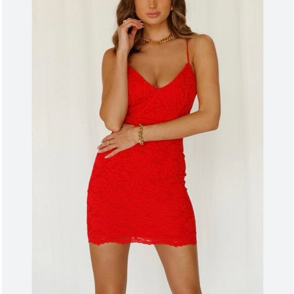Hello Molly NEW Size 8 Run Away with Me Red Lace Mini Dress - Picture 5 of 12